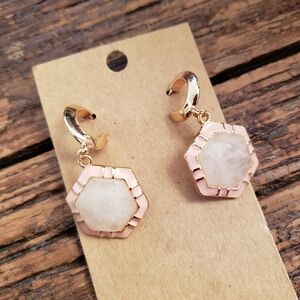 Boutique Gold and Pink Hexagon Earrings
